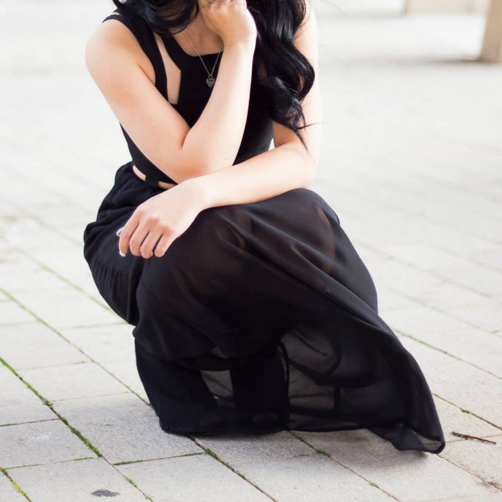 H&M Black Sheer Halter Maxi Dress with Cutouts